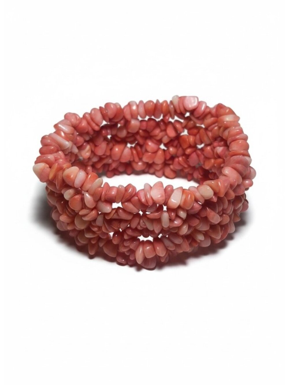 VTG Pink Bamboo Coral Multi Strand Stretch Bracelet Chunky Layering Cuff, Pastel
